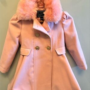 Rothschild Pink Pea Coat with Faux Fur Collar